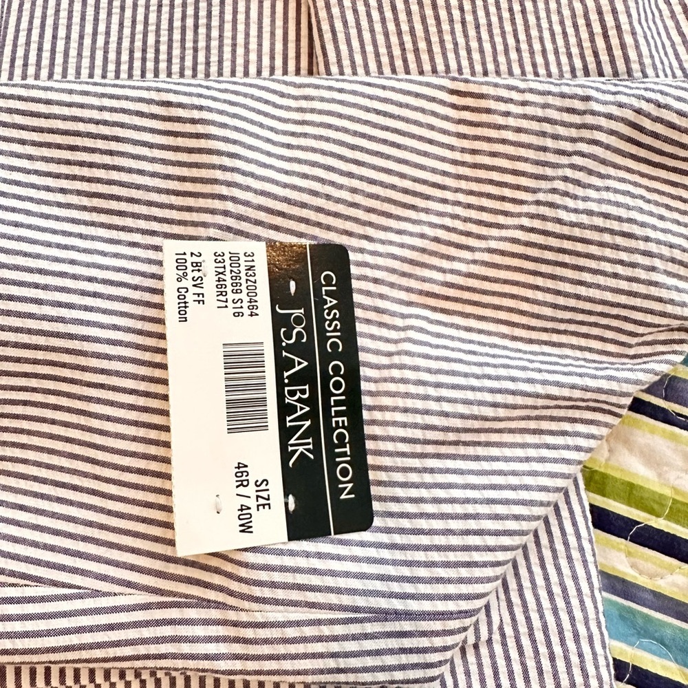 NEW! With Tags! Jos. A. Bank Pinstripe “Seersucker” Blue & White Suit 46R / 40W
